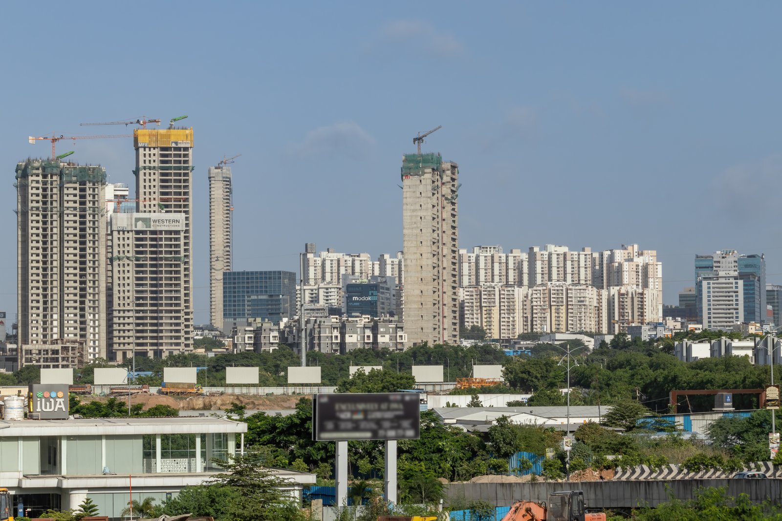 Nanakramguda high-rise skyline with construction cranes